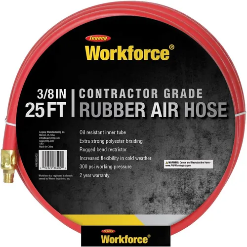 Miniatura 2 de Manguera de aire Workforce, 3/8 pulg. x 25 pies., accesorios de 1/4, caucho, rojo - HRE3825RD2
