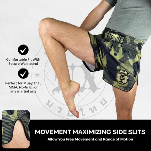 Miniatura 5 de Muay Thai - Pantalones cortos de boxeo tailandés verde, pantalones cortos militares de artes marciales para hombres y mujeres, artes marciales