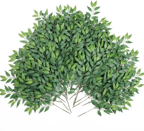 mizii 36 tallos de vegetación artificial de Ruscus italiano, hojas verdes de seda de 20 pulgadas, tallos de plantas falsas en aerosol, guirnalda de