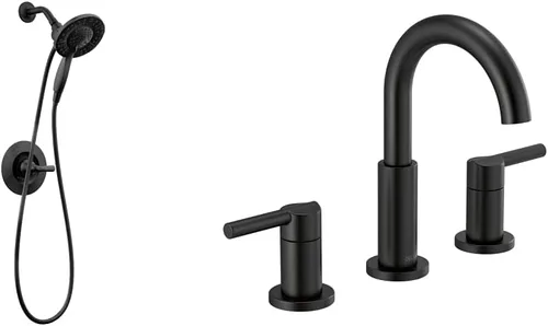 Arvo Serie 14 Grifo de ducha de un solo mango y grifo de baño generalizado Nicoli de 3 agujeros, grifo de baño negro mate, grifo de lavabo de baño,