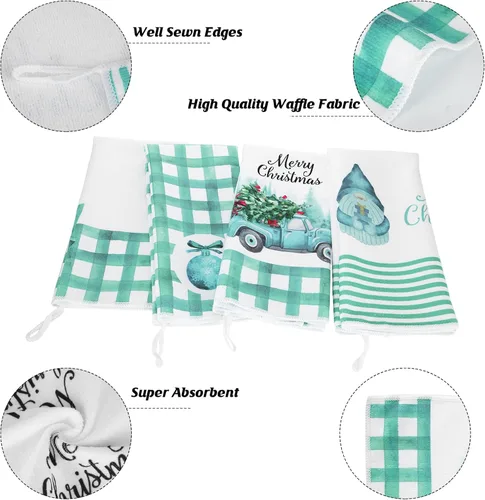 Miniatura 4 de Kajaia 4 paños de cocina y paños de cocina de Navidad verde azulado con diseño de gnomo de camión de Navidad de búfalo azul, toallas de mano azul