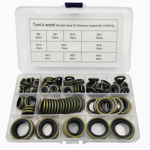130 piezas de kit de surtido de juntas de sellado con arandelas de aceite autocentradas unidas para fontanería, automotriz, mecánica, eléctrica,