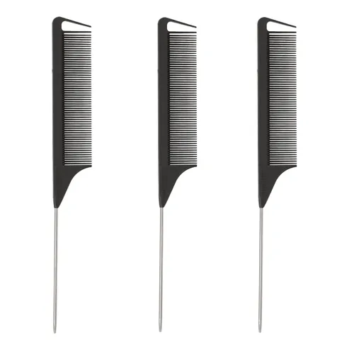 STUDIO LIMITED Peines de cola de alfiler de carbono, 3 piezas de cola de rata y herramientas de separación y peinado de acero inoxidable,