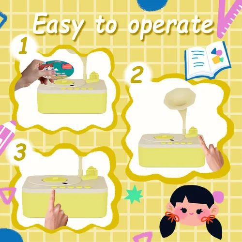 Miniatura 7 de Fonógrafo para niños con 96 tarjetas, reproductor de música de cuentos para niños de 3 a 6 años, juguete sensorial musical para niños y niñas