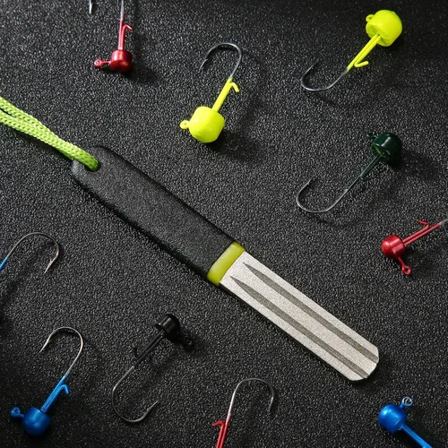 Miniatura 5 de Skylety 4 piezas de archivos de gancho para pesca de diamante con mango, sacapuntas de pesca portátil con grano fino y medio de doble cara, 4 Verde
