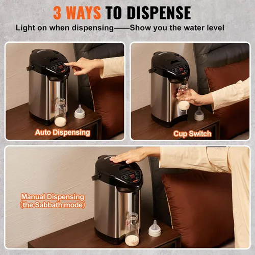 Miniatura 14 de VEVOR Dispensador de agua caliente, caldera y calentador de agua ajustable de 4 temperaturas, calentador de agua de encimera de acero inoxidable