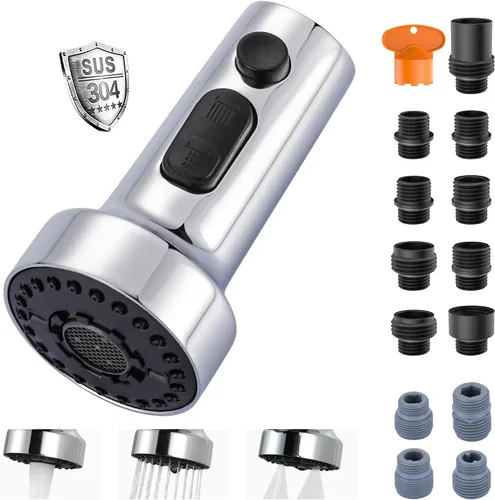 Miniatura 14 de Reemplazo de Cabezal de Grifo Extraíble: Reemplazo de Cabezal de Rociador de Grifo de Cocina de 3 Funciones con 9 Adaptadores - Cabezal de Grifo
