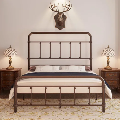 Miniatura 7 de Giselle - Base de cama individual con cabecera para niños, de metal antiguo vintage, base de colchón de plataforma, 49 pulgadas de alto, no necesita