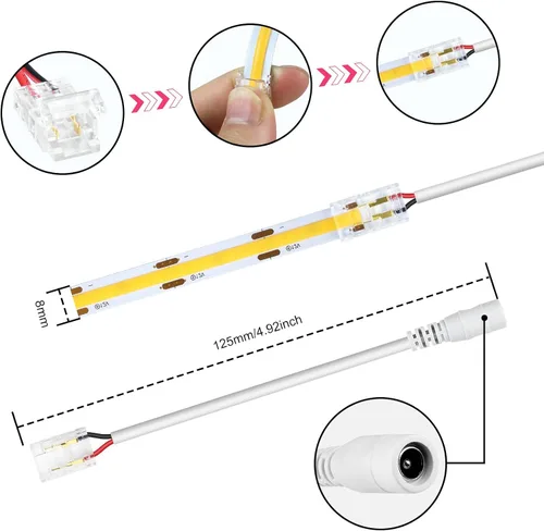 Miniatura 4 de LightingWill Conectores LED de 2 pines de 0.315 in, 10 unidades DC hembra conector transparente sin soldadura, conector de luz de cinta LED 2