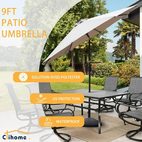 Miniatura 3 de Clihome Sombrilla solar de 9 pies para patio, 32 luces LED, sombrilla solar para patio al aire libre con botón de inclinación y manivela para patio