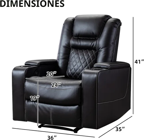 Miniatura 2 de CANMOV Silla reclinable eléctrica con puertos USB y portavasos, asiento de cine en casa de cuero transpirable con almacenamiento oculto en el brazo