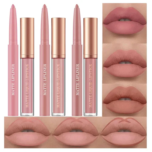 Miniatura 7 de BestLand Juego de 6 lápices labiales líquidos mate y delineadores de labios, copa antiadherente, no se decolora, impermeable, brillo de labios de 24