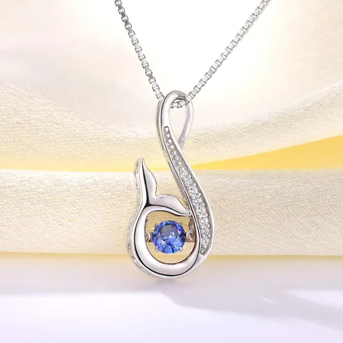 Miniatura 4 de YL Collar de sirena de plata de ley con colgante de delfín y circonita cúbica