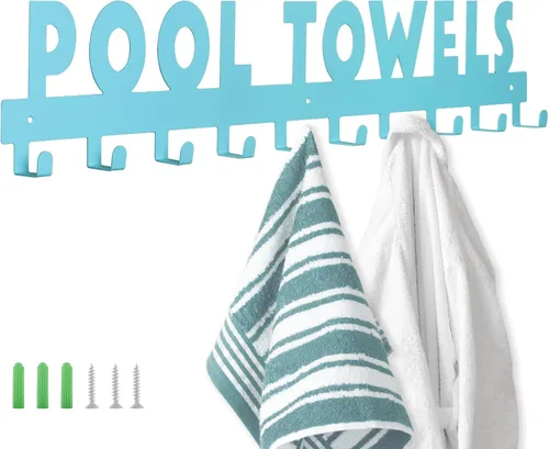 Miniatura 8 de IBosins Toallero de piscina con 8 ganchos, toallero montado en la pared para exteriores o baño, colgador de toallas para colgar albornoces, toallas