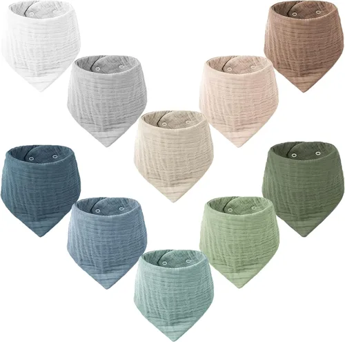 Miniatura 21 de Konssy Baberos de muselina para bebé, paquete de 10 baberos bandana para bebé, 100% algodón, unisex para niños y niñas Amarillo