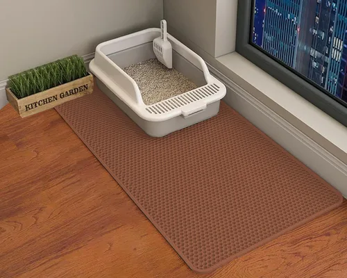 Miniatura 24 de HCY&WLD Tapete para arena de gatos, 45x26/35x24/30x22/24x18 pulgadas, tapete de doble capa para caja de arena de gatos, EVA antideslizante