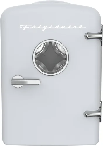 Frigidaire EFMIS171 Mini refrigerador retro portátil personal - Ideal para casa, oficina o dormitorio - Incluye asa de transporte, cargador de Blanco