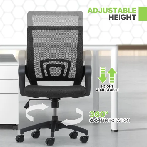 Miniatura 8 de Magshion Silla de oficina, silla ergonómica de escritorio de malla con respaldo medio, silla de computadora con ruedas con soporte lumbar y cómodos