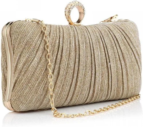 Miniatura 11 de Simcat Bolso de mano dorado para mujer, bolso de noche con purpurina, plisado, para mujer, formal, novia, boda, baile de graduación