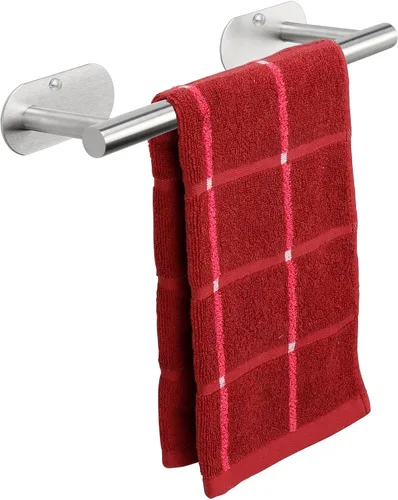 Miniatura 14 de TocTen Toallero de baño autoadhesivo, toallero para baño, soporte para toallas de baño de acero inoxidable a prueba de óxido, sin daños, barra