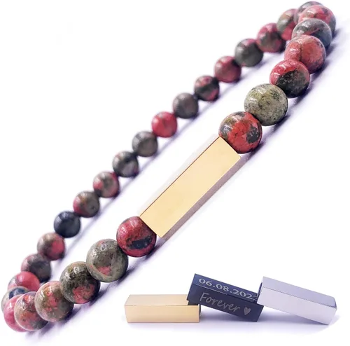 Miniatura 6 de Pulseras de cuentas personalizadas, Pulsera de piedras preciosas de 0.236 in, Pulsera grabada con láser, Pulsera de piedra natural, Pulseras unisex