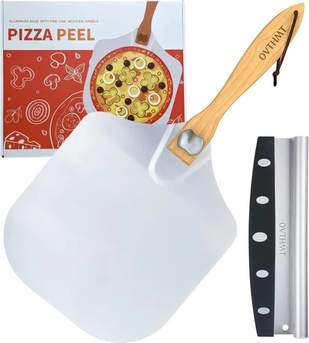 Miniatura 12 de Accesorios para Horno de Pizza 4 PCS, Kit de Pizza, Pala de Pizza de Aluminio con Mango de Madera Plegable, Cortador de Pizza, Cuchilla Balancín