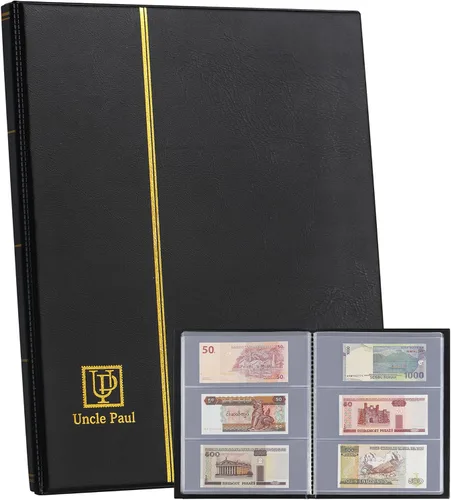 Álbum de monedas de 60 bolsillos, soporte para coleccionar billetes, libro de almacenamiento de tapa dura de cuero sintético con funda protectora