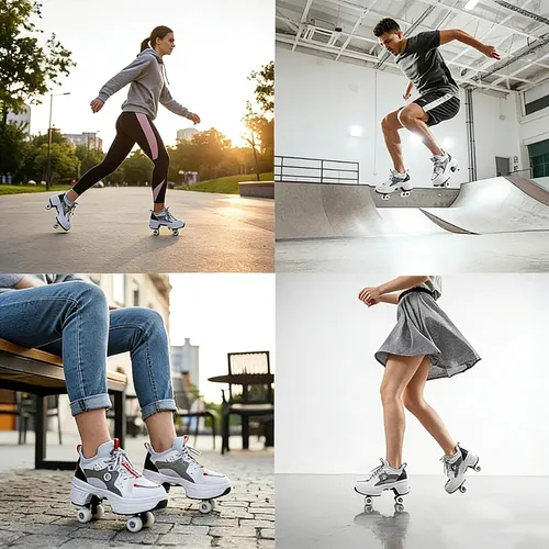 Miniatura 6 de 2-in-1 Roller Skates with Retractable 4 Wheels and Pop-Out Design Deformation Sneakers for Outdoor Sports Activities Unisex Adjustable Shoes