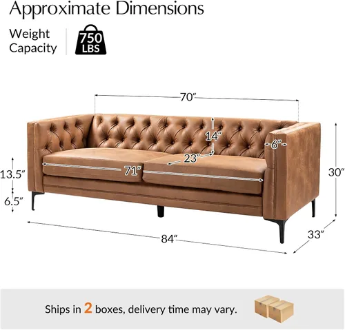 Miniatura 2 de HULALA HOME Sofá de piel sintética de 84 pulgadas de ancho con patas metálicas, sofá de 3 plazas con botones capitoné, moderno sofá tapizado
