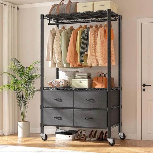Miniatura 7 de Raybee Perchero en forma de L para esquina, percheros para colgar ropa, 900 libras, perchero resistente para ropa, 74.5 pulgadas de ancho x 18 Negro