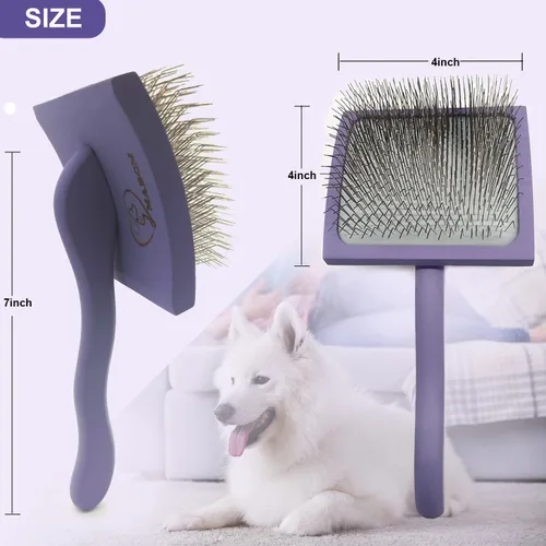 Miniatura 4 de Slicker - Cepillo ergonómico con mango de madera para caniches, Goldendoodles y otros perros de pelo largo (morado)