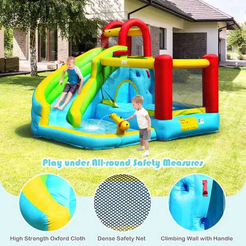 Miniatura 2 de HONEY JOY Tobogán acuático inflable y casa de rebote con piscina de chapoteo, pared de escalada, tobogán acuático inflable para interiores