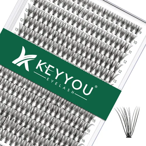Miniatura 16 de Kit de extensión de pestañas DIY KEYYOU 300 piezas, kit de racimos de pestañas con removedor de pegamento y aplicador, fácil de usar