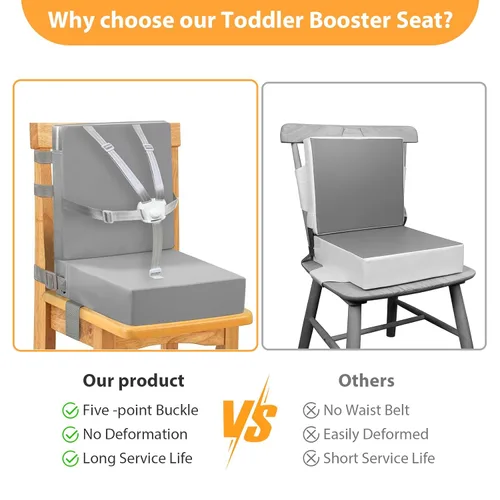 Miniatura 4 de Asiento elevador para mesa de comedor para niños pequeños, hebilla de 5 puntos, asiento elevador para mesa con respaldo, PU impermeable, fácil Gris