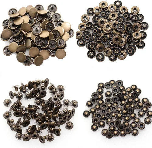 Miniatura 3 de BetterJonny - Juego de 80 cierres a presión de cuero, botones a presión de metal de 0.59 pulgadas (0.591 in) con 4 herramientas de ajuste para ropa