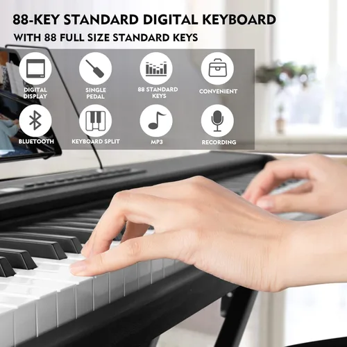 Miniatura 5 de Teclado de piano MUSTAR 88 teclas con teclado ponderado, teclado digital de piano de 88 teclas semi ponderado con soporte, piano eléctrico