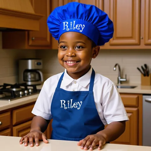 Miniatura 5 de Delantal bordado personalizado y sombrero de chef para niños y niñas, regalo divertido en la cocina (añade un juego de nombre, largo con sombrero)