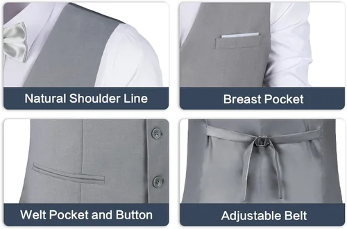 Miniatura 5 de Chaleco de traje para hombre, chaleco de esmoquin para boda, chaleco formal con cuello en V