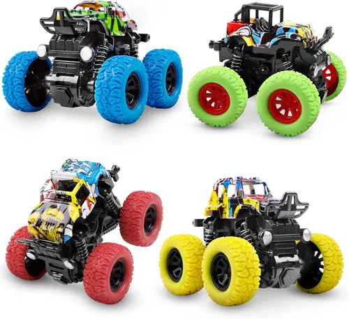 M SANMERSEN Monster Truck Juguetes para edades de 2 a 4 años, autos de fricción para niños pequeños de 1 a 3 años, auto de acrobacias giratorio de