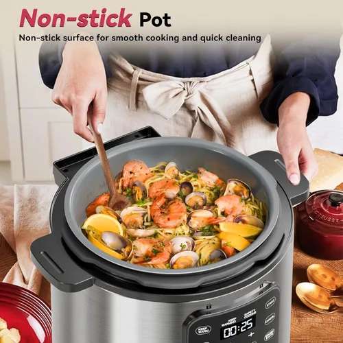 Miniatura 7 de CARORI Olla a presión eléctrica de 6 cuartos de galón color plateado, olla antiadherente, Instant Pot 9 en 1, 12 funciones preestablecidas
