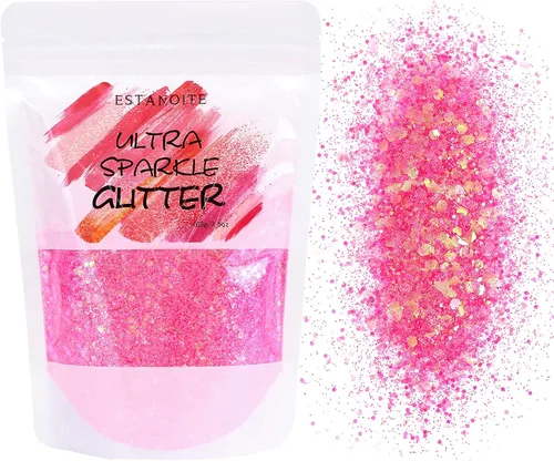 Brillantina gruesa iridiscente, 3.53 onzas de purpurina mixta para artes y manualidades, decoración de vidrio, bodas, cara, ojos, cuerpo, uñas, Rosa