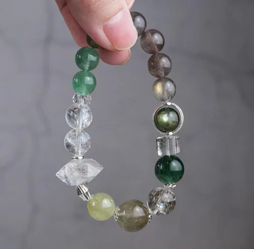 Miniatura 233 de Precious Gemstone Natural Crystal Healing Bracelet, Rutilated Quartz, Moonstone, Quartz Handmade Original Design Bracelet