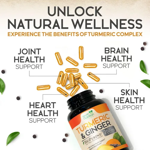 Miniatura 7 de Suplemento de curcumina de cúrcuma, 2000 mg de cúrcuma orgánica y 400 mg de jengibre orgánico por porción, 95% curcuminoides y pimienta negra