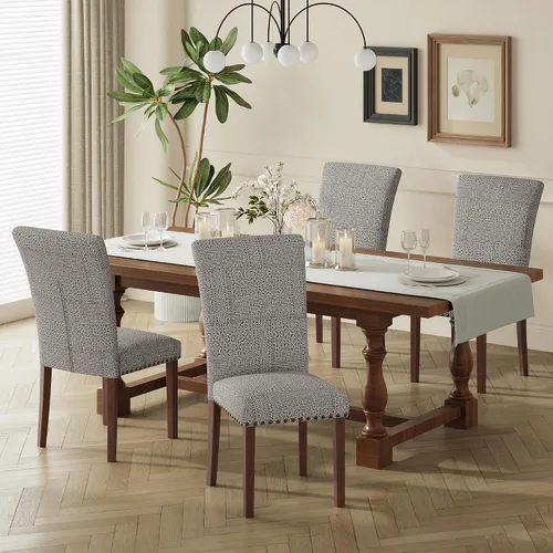 Miniatura 10 de COLAMY Juego de 2 sillas de comedor tapizadas Parsons, sillas de tela para comedor y cocina con detalle de cabeza de clavo y patas de madera