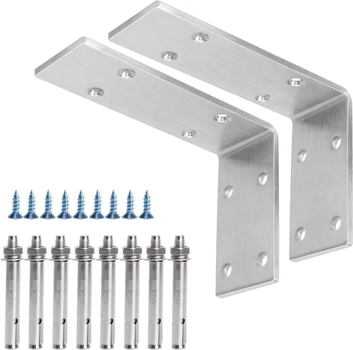 Miniatura 13 de YUMORE Soportes de estante resistentes, soporte de encimera de 1/5 pulgadas de grosor, soporte en L, soporte de metal industrial rústico negro mate