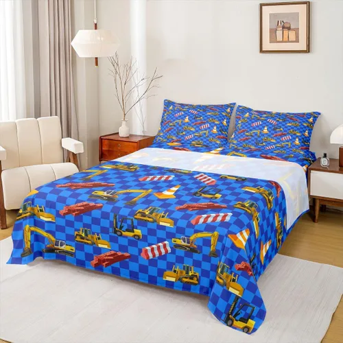 Miniatura 22 de Erosebridal Juego de sábanas y fundas de almohada para niños, diseño de camión de bomberos, color rojo, brillante, para maquinaria, camiones