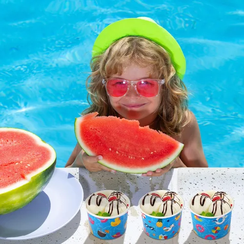 Miniatura 7 de Didaey Paquete de 150 tazas de helado de 8 onzas para alimentos fríos y calientes, suministros desechables para fiestas en la piscina