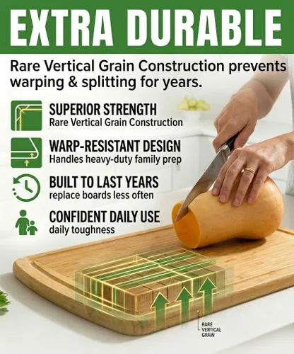 Miniatura 3 de Tabla de cortar de bambú orgánico extra grande de 18 pulgadas con reemplazos de por vida, tabla de cortar de madera no tóxica con ranura para jugo