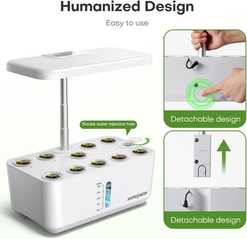 Miniatura 7 de Ahopegarden Sistema de cultivo hidropónico de jardín interior: Kit de germinación de plantas de 10 vainas, lámpara de crecimiento de hierbas y Blanco