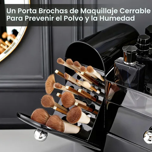 Miniatura 3 de Organizador de Maquillaje, Organizador de Tocador con Soporte para Brochas de Maquillaje, Organizadores Grandes para Cuidado de la Piel